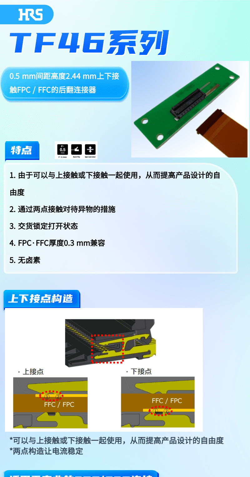 上下接觸FPC / FFC的后翻連接器-TF46系列